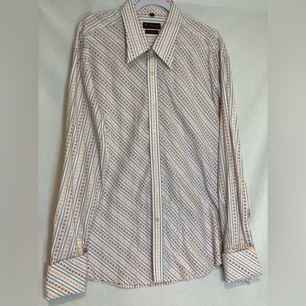 Vintage Ben Sherman Dress Shirt 100% Cotton Striped French Cuff Men’s Size 2x